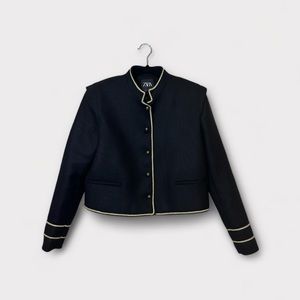 Zara Black Cropped Military Jacket L Gold Details